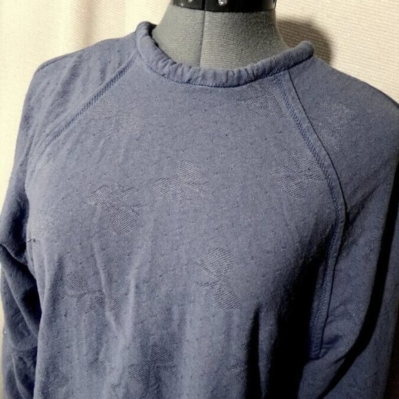 Bows print Layered Sweatshirt Top M Blue crew neck Raglan Loose fit Lined - Picture 2 of 9